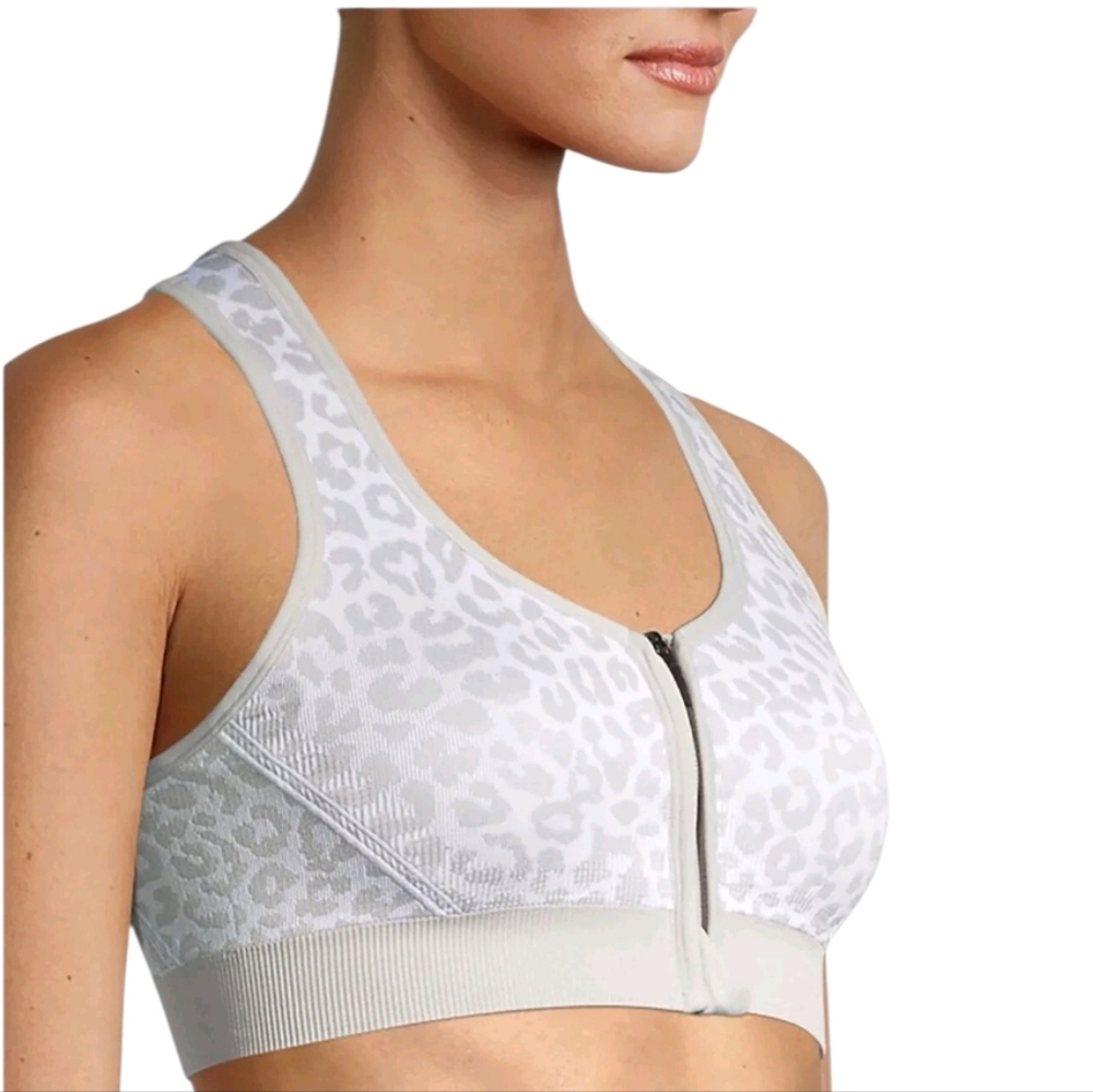 Avia Snow Leopard Print Front Zip Sports Bra